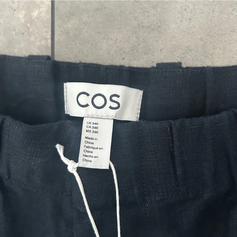 NEW COS navy blue recycled linen drawstring pants 34R